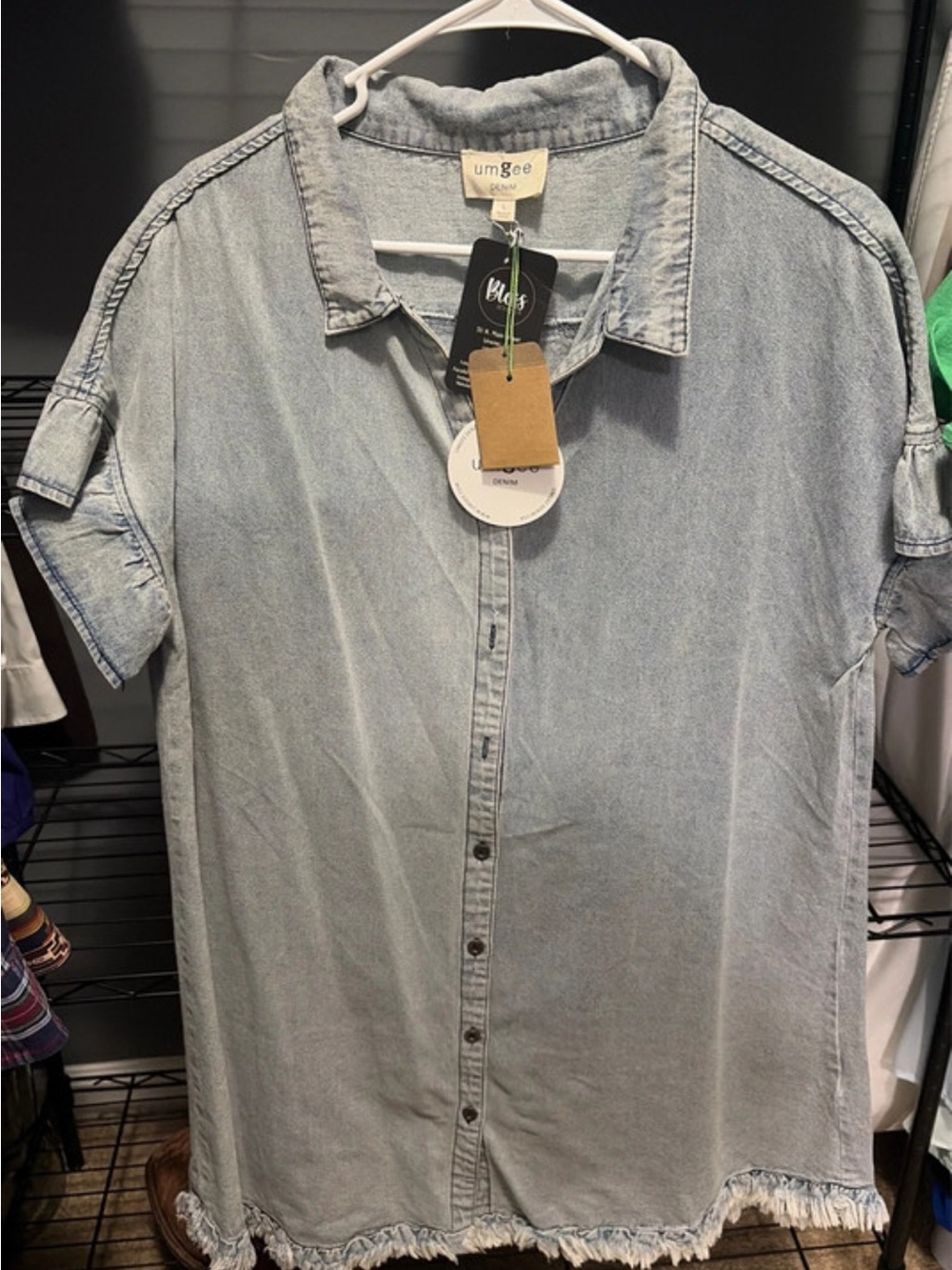 Umgee Light Denim Short Sleeve Button-Up Shirt